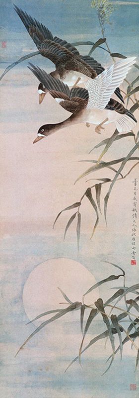 Gansos y la luna por Chen Zhifo [Foto: artron.net]